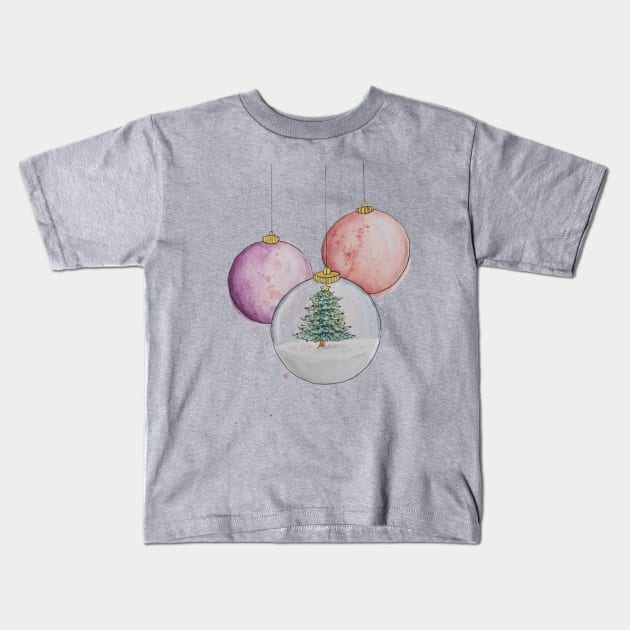 Watercolor Christmas Snow Globe Bauble Kids T-Shirt by Jessfm